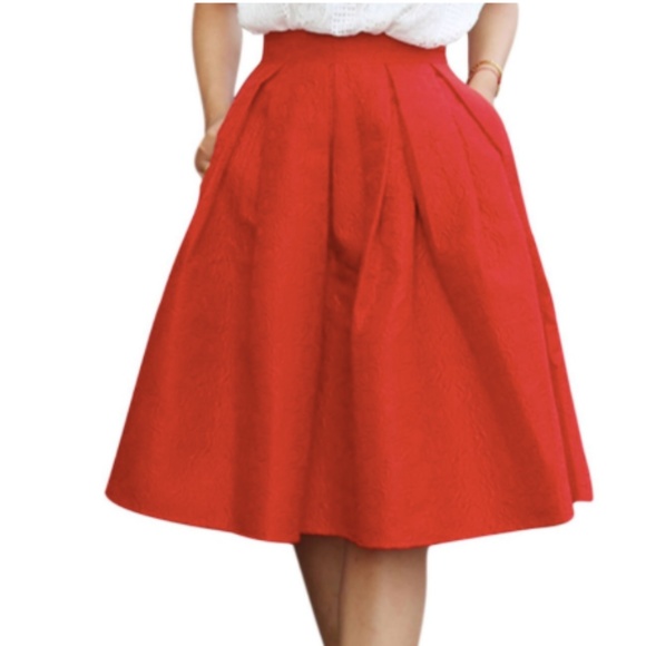 Elle Dresses & Skirts - HOST PICK 2/21! ELLE // red pleated floral midi skirt
